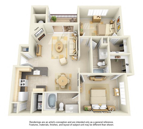 2 bed 2 bath Floor Plan 1093